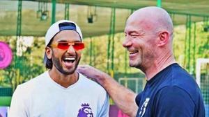 Ranveer Singh and Alan Shearer share a laugh together. Ranveer Singh and Alan Shearer share a laugh together.
