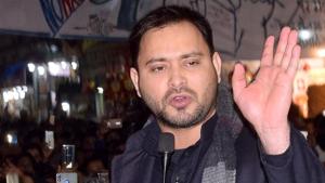 RJD leader Tejashwi Yadav addressing a rally during a protest against CAA and NRC, in Patna in January.(ANI Photo) RJD leader Tejashwi Yadav addressing a rally during a protest against CAA and NRC, in Patna in January.(ANI Photo)