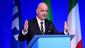 FIFA President Gianni Infantino during a conference.(REUTERS) FIFA President Gianni Infantino during a conference.(REUTERS)