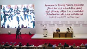 Mullah Abdul Ghani Baradar, the leader of the Taliban delegation, signs an agreement with Zalmay Khalilzad, U.S. envoy for peace in Afghanistan, at a signing agreement ceremony between members of Afghanistan's Taliban and the U.S. in Doha, Qatar February 29, 2020.(REUTERS) Mullah Abdul Ghani Baradar, the leader of the Taliban delegation, signs an agreement with Zalmay Khalilzad, U.S. envoy for peace in Afghanistan, at a signing agreement ceremony between members of Afghanistan's Taliban and the U.S. in Doha, Qatar February 29, 2020.(REUTERS)