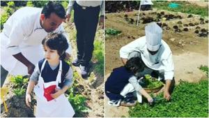 Taimur Ali Khan enjoying a sunny day at a farm with a chef. Taimur Ali Khan enjoying a sunny day at a farm with a chef.