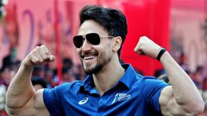 Tiger Shroff poses for a picture during a ta Mumbai Marathon 2020. Tiger Shroff poses for a picture during a ta Mumbai Marathon 2020.