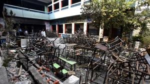 Destruction following violent clashes in north-east Delhi over the new citizenship law at DRS Public school, Shiv Vihar, in New Delhi, on February 29, 2020.(Sonu Mehta/HT PHOTO) Destruction following violent clashes in north-east Delhi over the new citizenship law at DRS Public school, Shiv Vihar, in New Delhi, on February 29, 2020.(Sonu Mehta/HT PHOTO)