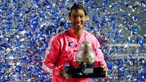 Spain's Rafael Nadal celebrates with the trophy after winning his final match against Taylor Fritz.(REUTERS) Spain's Rafael Nadal celebrates with the trophy after winning his final match against Taylor Fritz.(REUTERS)
