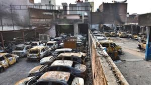 Police officers on the ground say that the rioters may have found these garages as the perfect place to start the chaos.(S Khanna/HT Photos) Police officers on the ground say that the rioters may have found these garages as the perfect place to start the chaos.(S Khanna/HT Photos)