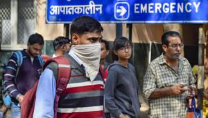 A man uses a handkerchief to cover his face in the wake of novel coronavirus or COVID-19 outbreak at RML Hospital in New Delhi.(PTI) A man uses a handkerchief to cover his face in the wake of novel coronavirus or COVID-19 outbreak at RML Hospital in New Delhi.(PTI)