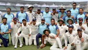 Kolkata: Bengal cricket team players pose for a group photograph after sealing a place in Ranji Trophy final.(PTI) Kolkata: Bengal cricket team players pose for a group photograph after sealing a place in Ranji Trophy final.(PTI)