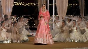 Sonam Kapoor walks the ramp for designer Abhinav Mishra at a fashion event in New Delhi.(PTI) Sonam Kapoor walks the ramp for designer Abhinav Mishra at a fashion event in New Delhi.(PTI)