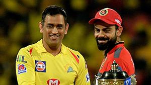 Representative image: File image of CSK skipper MS Dhoni and RCB captain Virat Kohli with IPL trophy.(AFP) Representative image: File image of CSK skipper MS Dhoni and RCB captain Virat Kohli with IPL trophy.(AFP)