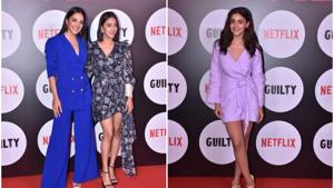 Kiara Advani, Akanksha Ranjan and Alia Bhatt pose for camera at Guilty screening.(Varinder Chawla) Kiara Advani, Akanksha Ranjan and Alia Bhatt pose for camera at Guilty screening.(Varinder Chawla)