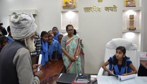 Class-7 student Sundram Priya works as a collector in district collectorate in Sitamarhi on Wednesday.(HT) Class-7 student Sundram Priya works as a collector in district collectorate in Sitamarhi on Wednesday.(HT)