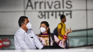 Passengers at the IGI international Airport at Delhi wearing masks in view of coronovirus scare in India. (Photo Vipin Kumar/HT) Passengers at the IGI international Airport at Delhi wearing masks in view of coronovirus scare in India. (Photo Vipin Kumar/HT)