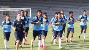 File image of Indian football team in action during a training session.(AIFF)