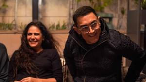Aamir Khan and Mona Singh on the sets of Laal Singh Chaddha. Aamir Khan and Mona Singh on the sets of Laal Singh Chaddha.