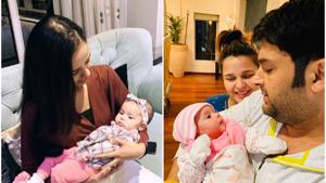 Kapil Sharma’s daughter Anayra with parents and a family friend.(Instagram/Twitter) Kapil Sharma’s daughter Anayra with parents and a family friend.(Instagram/Twitter)
