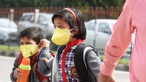School students seen wearing protective masks as a precautionary measure against coronavirus, New Delhi, March 5, 2020(Sanchit Khanna/HT PHOTO) School students seen wearing protective masks as a precautionary measure against coronavirus, New Delhi, March 5, 2020(Sanchit Khanna/HT PHOTO)
