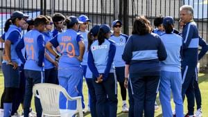 India's coach Woorkeri Raman (R) speaks to the players in the nets ahead of the Twenty20 women's World Cup cricket final.(AFP) India's coach Woorkeri Raman (R) speaks to the players in the nets ahead of the Twenty20 women's World Cup cricket final.(AFP)