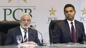 Pakistan Cricket Board's new managing director Wasim Khan, right, looks on during a press conference with the PCB chairman Ehsan Mani in Lahore.(AP) Pakistan Cricket Board's new managing director Wasim Khan, right, looks on during a press conference with the PCB chairman Ehsan Mani in Lahore.(AP)