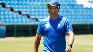 South Africa's cricket team head coach Mark Boucher looks on during a team training session.(AFP) South Africa's cricket team head coach Mark Boucher looks on during a team training session.(AFP)