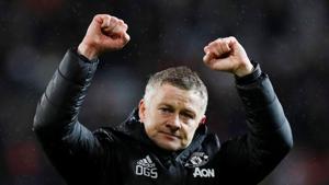 Soccer Football - Premier League - Manchester United v Manchester City - Old Trafford, Manchester, Britain - March 8, 2020 Manchester United manager Ole Gunnar Solskjaer celebrates after the match REUTERS/Phil Noble(REUTERS) Soccer Football - Premier League - Manchester United v Manchester City - Old Trafford, Manchester, Britain - March 8, 2020 Manchester United manager Ole Gunnar Solskjaer celebrates after the match REUTERS/Phil Noble(REUTERS)