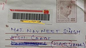 The image shows the envelope of the letter delivered to the Twitter user.(Twitter/@SinghNavdeep) The image shows the envelope of the letter delivered to the Twitter user.(Twitter/@SinghNavdeep)
