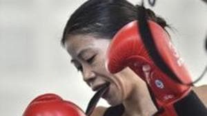 Mary Kom during the practice session.(PTI) Mary Kom during the practice session.(PTI)
