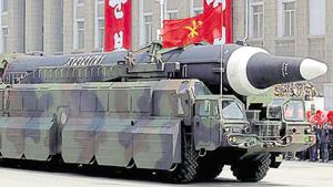 A 2017 file photo of North Korea's Hwasong-10 missile, which reportedly can carry a nuclear warhead. All countries except four (India, Israel and Pakistan that never joined, and North Korea that withdrew in 2003) are parties to the NPT(AP) A 2017 file photo of North Korea's Hwasong-10 missile, which reportedly can carry a nuclear warhead. All countries except four (India, Israel and Pakistan that never joined, and North Korea that withdrew in 2003) are parties to the NPT(AP)