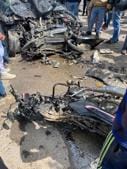 The mangled remains of the motorcycle and car after the accident on Mohali’s Airport Road on Friday afternoon.(HT Photo) The mangled remains of the motorcycle and car after the accident on Mohali’s Airport Road on Friday afternoon.(HT Photo)