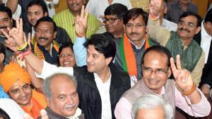 BJP leader Jyotiraditya Scindia filed his nomination papers for Rajya Sabha elections in Bhopal on Friday(ANI Photo) BJP leader Jyotiraditya Scindia filed his nomination papers for Rajya Sabha elections in Bhopal on Friday(ANI Photo)