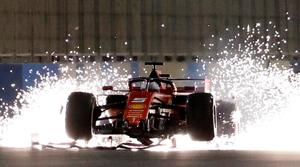 Ferrari's Sebastian Vettel with a damaged car during the Formula One F1 Bahrain Grand Prix at Bahrain International Circuit, Sakhir, Bahrain.(REUTERS) Ferrari's Sebastian Vettel with a damaged car during the Formula One F1 Bahrain Grand Prix at Bahrain International Circuit, Sakhir, Bahrain.(REUTERS)