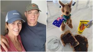 Tom Hanks and Rita Wilson are treating themselves to some Vegemite. Tom Hanks and Rita Wilson are treating themselves to some Vegemite.