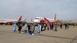 Indians brought back from coronavirus-hit Iran have reached Jaisalmer where they will be quarantined at an army facility.(ANI Photo) Indians brought back from coronavirus-hit Iran have reached Jaisalmer where they will be quarantined at an army facility.(ANI Photo)
