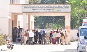 Family members of the 11 tourists back from Spain protesting against their quarantine at the rehabilitation centre in Amritsar on Monday despite having no coronavirus symptoms. They dispersed after prohibitory orders were imposed.(Sameer Sehgal/HT) Family members of the 11 tourists back from Spain protesting against their quarantine at the rehabilitation centre in Amritsar on Monday despite having no coronavirus symptoms. They dispersed after prohibitory orders were imposed.(Sameer Sehgal/HT)