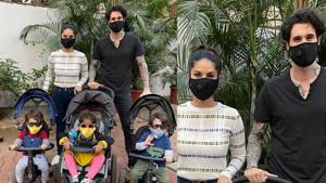 Sunny Leone, husband Daniel Weber and their kids wear masks for their outing. Sunny Leone, husband Daniel Weber and their kids wear masks for their outing.