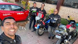Brian Tellis (third from left) with his riding companions on Sunday. Brian Tellis (third from left) with his riding companions on Sunday.