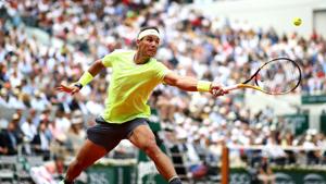 Rafael Nadal of Spain plays a backhand during the mens singles final against Dominic Thiem of Austria during Day fifteen of the 2019 French Open at Roland Garros on June 09, 2019 in Paris, France.(Getty Images) Rafael Nadal of Spain plays a backhand during the mens singles final against Dominic Thiem of Austria during Day fifteen of the 2019 French Open at Roland Garros on June 09, 2019 in Paris, France.(Getty Images)