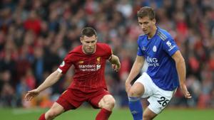 Soccer Football - Premier League - Liverpool v Leicester City - Anfield, Liverpool, Britain - October 5, 2019 Leicester City's Dennis Praet in action with Liverpool's James Miner(Action Images via Reuters) Soccer Football - Premier League - Liverpool v Leicester City - Anfield, Liverpool, Britain - October 5, 2019 Leicester City's Dennis Praet in action with Liverpool's James Miner(Action Images via Reuters)