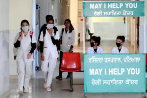 Hospital staff have been stationed outside a special isolation ward set up to provide treatment to any suspected case of coronavirus at Government Rajindra Hospital in Patiala on Thursday.(BHARAT BHUSHAN/HT) Hospital staff have been stationed outside a special isolation ward set up to provide treatment to any suspected case of coronavirus at Government Rajindra Hospital in Patiala on Thursday.(BHARAT BHUSHAN/HT)