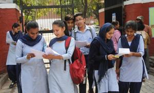 Class 9 and 11 students wrote the English and mathematics papers, respectively, on Friday.(Keshav Singh/HT) Class 9 and 11 students wrote the English and mathematics papers, respectively, on Friday.(Keshav Singh/HT)