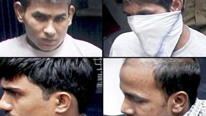 File photo: Gang-rape convicts Vinay Sharma, Pawan Gupta (face covered), Akshay Thakur and Mukesh Singh (clockwise from left) (PTI Photo) File photo: Gang-rape convicts Vinay Sharma, Pawan Gupta (face covered), Akshay Thakur and Mukesh Singh (clockwise from left) (PTI Photo)