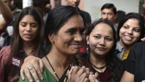 New Delhi, India - March 20, 2020: Asha Devi, mother of the 2012 Delhi gang rape victim celebrates with her neighbours after the four convicts were hanged today, at Dwarka, in New Delhi, India, on Friday, March 20, 2020. (Photo by Vipin Kumar / Hindustan Times)(Vipin Kumar/HT PHOTO) New Delhi, India - March 20, 2020: Asha Devi, mother of the 2012 Delhi gang rape victim celebrates with her neighbours after the four convicts were hanged today, at Dwarka, in New Delhi, India, on Friday, March 20, 2020. (Photo by Vipin Kumar / Hindustan Times)(Vipin Kumar/HT PHOTO)