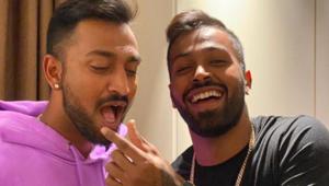 Hardik Pandya feeds an imaginary cake to brother Krunal on the later’s birthday.(Twitter/Hardik Pandya) Hardik Pandya feeds an imaginary cake to brother Krunal on the later’s birthday.(Twitter/Hardik Pandya)