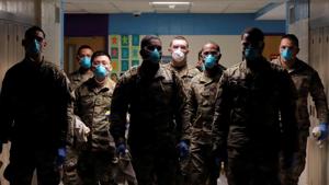 Members of Joint Task Force 2, composed of soldiers and airmen from the New York Army and Air National Guard, work to sanitise the New Rochelle High School during the coronavirus disease (COVID-19) outbreak in New Rochelle, New York, March 21,(REUTERS) Members of Joint Task Force 2, composed of soldiers and airmen from the New York Army and Air National Guard, work to sanitise the New Rochelle High School during the coronavirus disease (COVID-19) outbreak in New Rochelle, New York, March 21,(REUTERS)