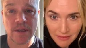 Matt Damon and Kate Winslet in screengrabs from their self-shot videos. Matt Damon and Kate Winslet in screengrabs from their self-shot videos.