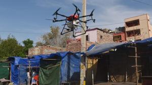 Covid-19: The special drone and can go up to a height of 20 metres and cover an area of 1.5 sq km in one go(Sanchit Khanna/HT Photo) Covid-19: The special drone and can go up to a height of 20 metres and cover an area of 1.5 sq km in one go(Sanchit Khanna/HT Photo)