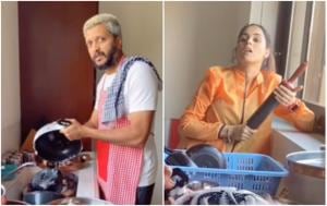 Riteish Deshmukh and Genelia D’Souza in their new TikTok video. Riteish Deshmukh and Genelia D’Souza in their new TikTok video.