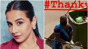 Vidya Balan is acknowledging the work done by essential service providers during the lockdown. Vidya Balan is acknowledging the work done by essential service providers during the lockdown.