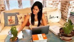 Actor Katrina Kaif shares a glimpse of her work from home schedule amid lockdown. Actor Katrina Kaif shares a glimpse of her work from home schedule amid lockdown.