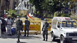 Paramilitary personnel accompany police at the cordoned off entry route to the Tablighi Jamaat’s Alami Markaz Banglewali Masjid building, on day eleven of the 21-day nationwide lockdown to check the spread of coronavirus, at Nizamuddin in New Delhi on April 4, 2020.(Sanjeev Verma/HT PHOTO) Paramilitary personnel accompany police at the cordoned off entry route to the Tablighi Jamaat’s Alami Markaz Banglewali Masjid building, on day eleven of the 21-day nationwide lockdown to check the spread of coronavirus, at Nizamuddin in New Delhi on April 4, 2020.(Sanjeev Verma/HT PHOTO)