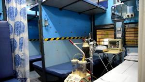 Two oxygen cylinders will also be provided by the medical department for which suitable clamping arrangement on the side berth side of this cabin is provided.(ANI file photo. Representative image) Two oxygen cylinders will also be provided by the medical department for which suitable clamping arrangement on the side berth side of this cabin is provided.(ANI file photo. Representative image)